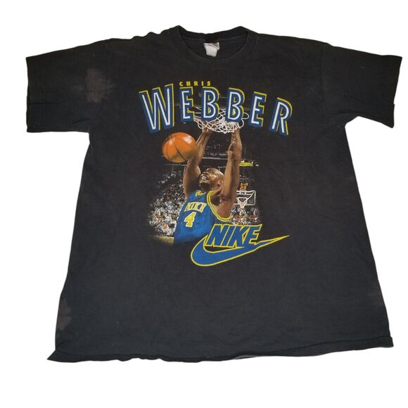 Vintage 90s NIKE gray tag Chris Webber Michigan T shirt Large USA single stitch - Picture 1 of 13